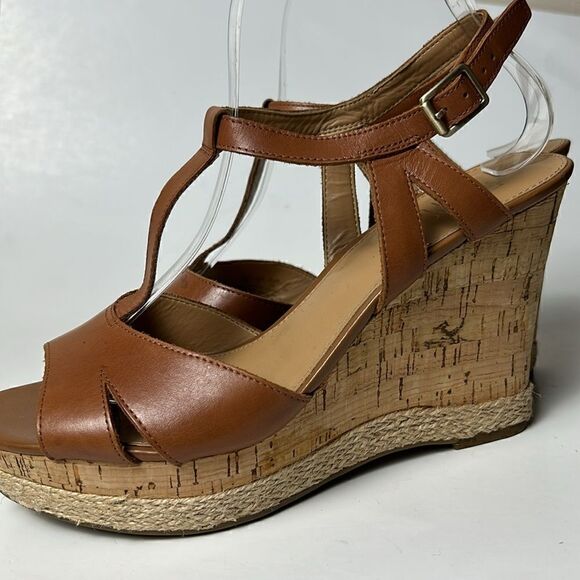 FRANCO SARTO Seema Women's Sz 9 M Tan Leather T-Strap Cork sandals Heels Shoe - Picture 6 of 11